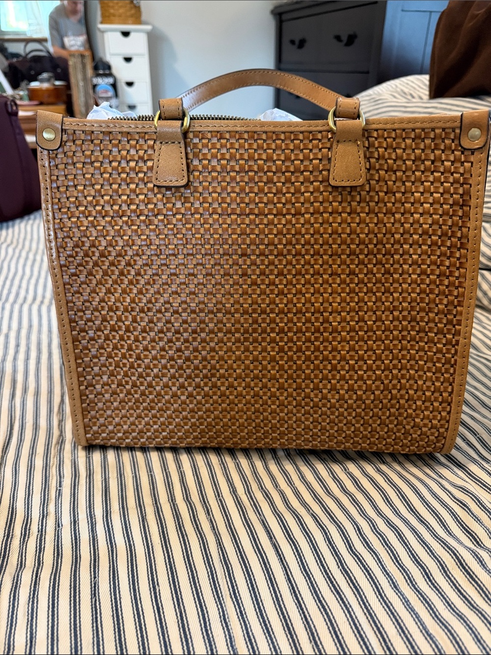 Woven Top-Handle Tote in Tan